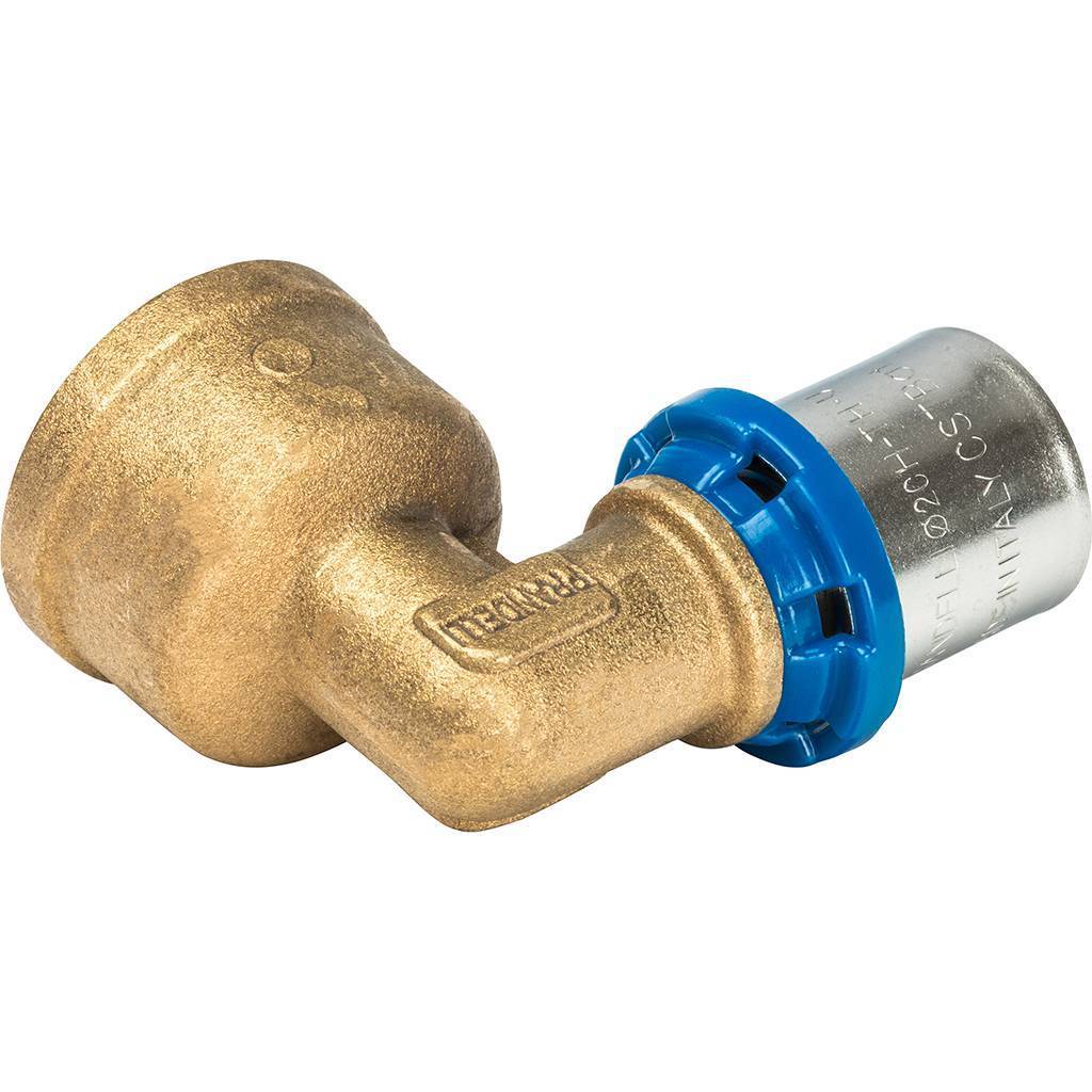 Угольник Prandelli Multyrama 90 с внут.рез. (20х2,0)х3/4 профиль H,TH,U для металлопластиковых труб прессовой, 509.04.62.0