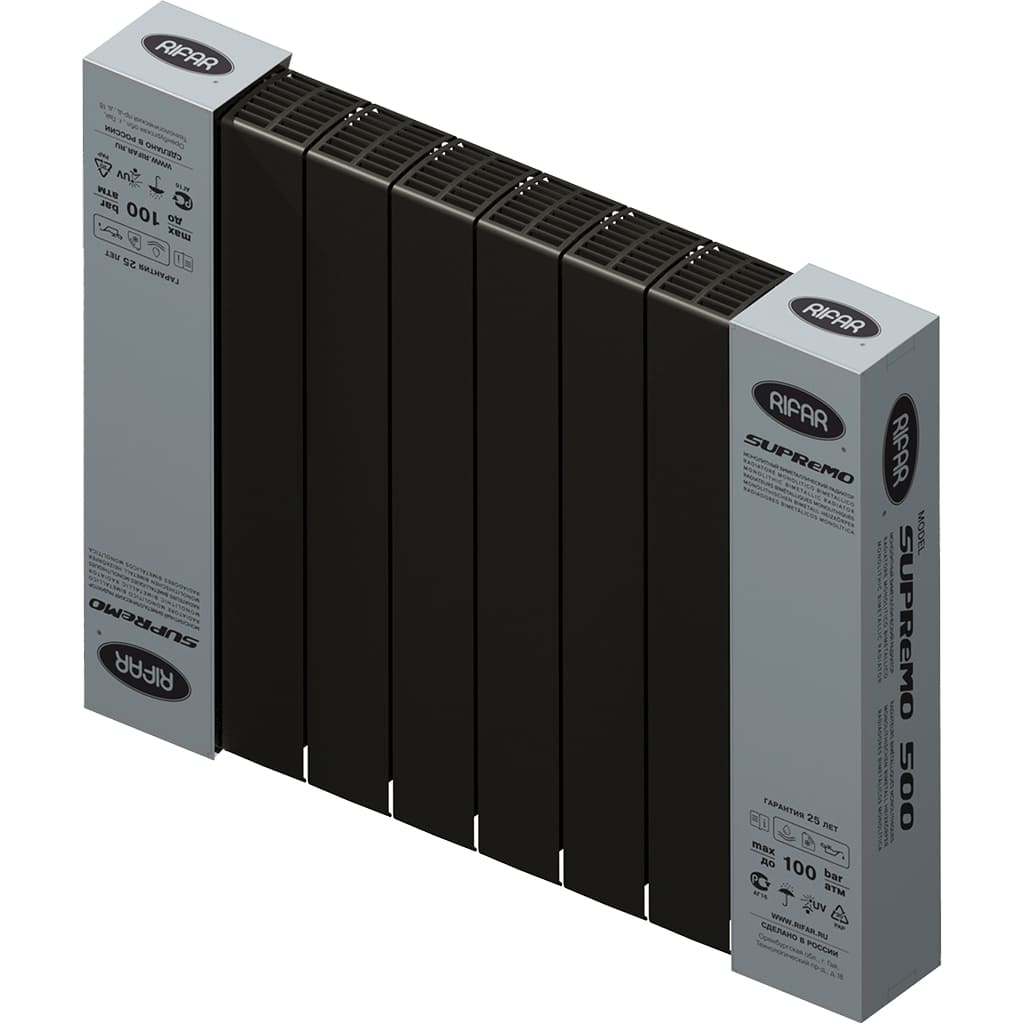 Радиатор биметаллический RIFAR SUPReMO 500 8 секции боковое подключение (Антрацит), 4RS50-8-AN