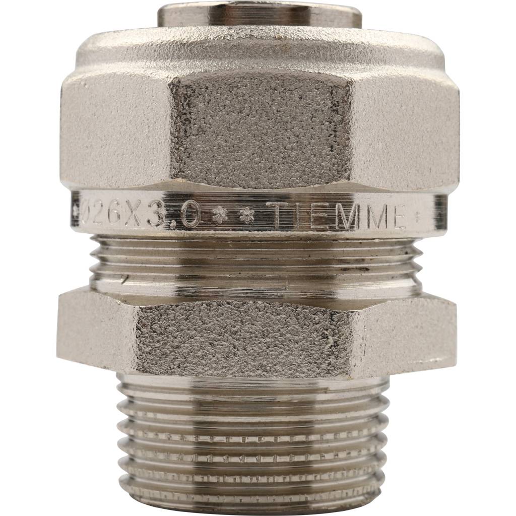 Муфта TIEMME с наружной резьбой (26х3.0х3/4) для металлопластиковых труб винтовой, 1600010