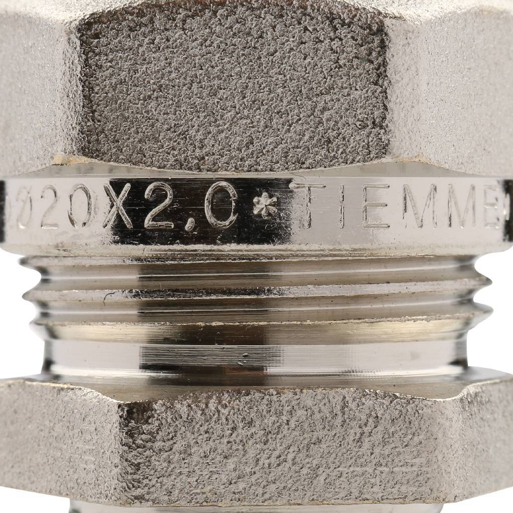 Муфта TIEMME с наружной резьбой (20х2.0х1/2) для металлопластиковых труб винтовой, 1600007