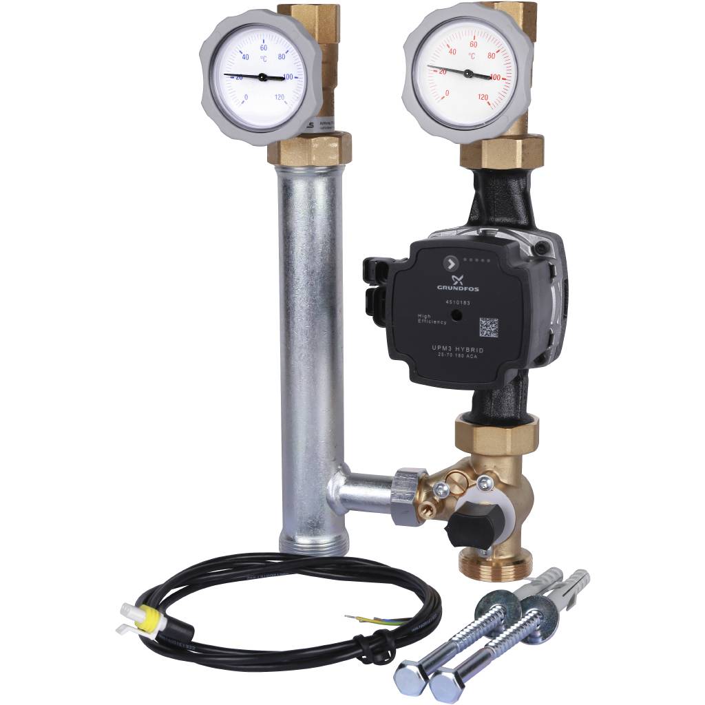 Группа насосная Meibes, поколение 8, MK с нас. Grundfos UPM3 Hybrid 25-70* , трехход. смесит., 1