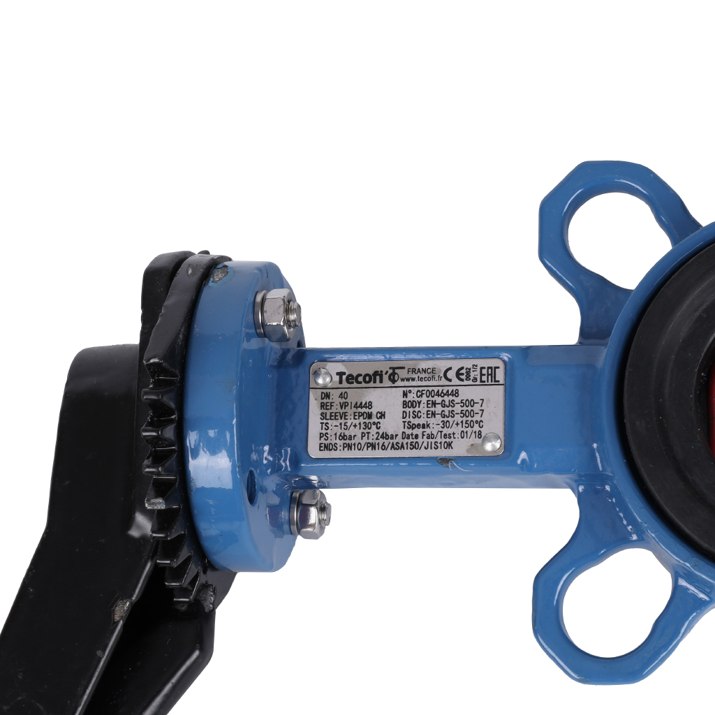 Затвор поворотно-дисковый Tecofi VPI4448 DN 40 PN 16 межфланцевый с ручкой из чугуна EPDM