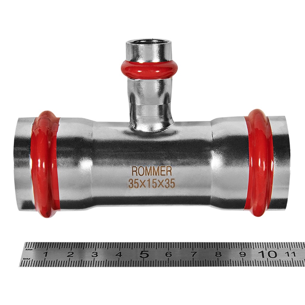 Тройник ROMMER переходной ВПр, 35х15х35, из нержавеющей стали прессовой, RSS-1014-351535