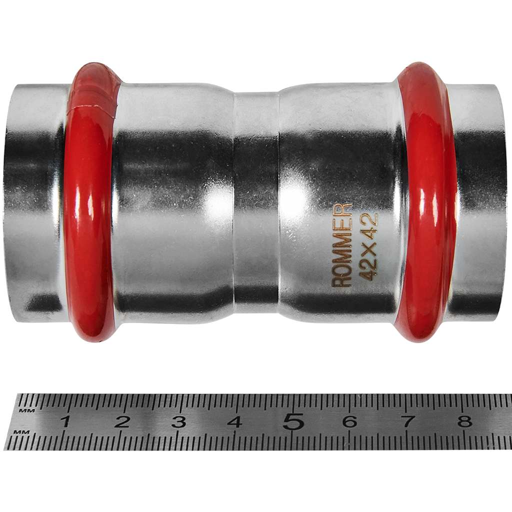 Муфта равнопроходная ROMMER ВПр, 42, из нержавеющей стали прессовой, RSS-1017-000042