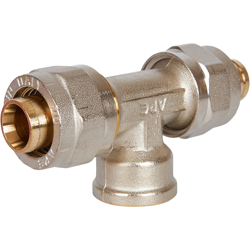 Тройник-переходник STOUT с внутренней резьбой 1/2 х20 для металлопластиковых труб винтовой, SFS-0012-001220