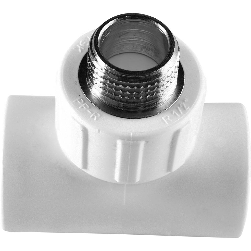 Тройник Политэк 25x1/2 с наружной резьбой для полипропиленовых труб под сварку (цвет белый)