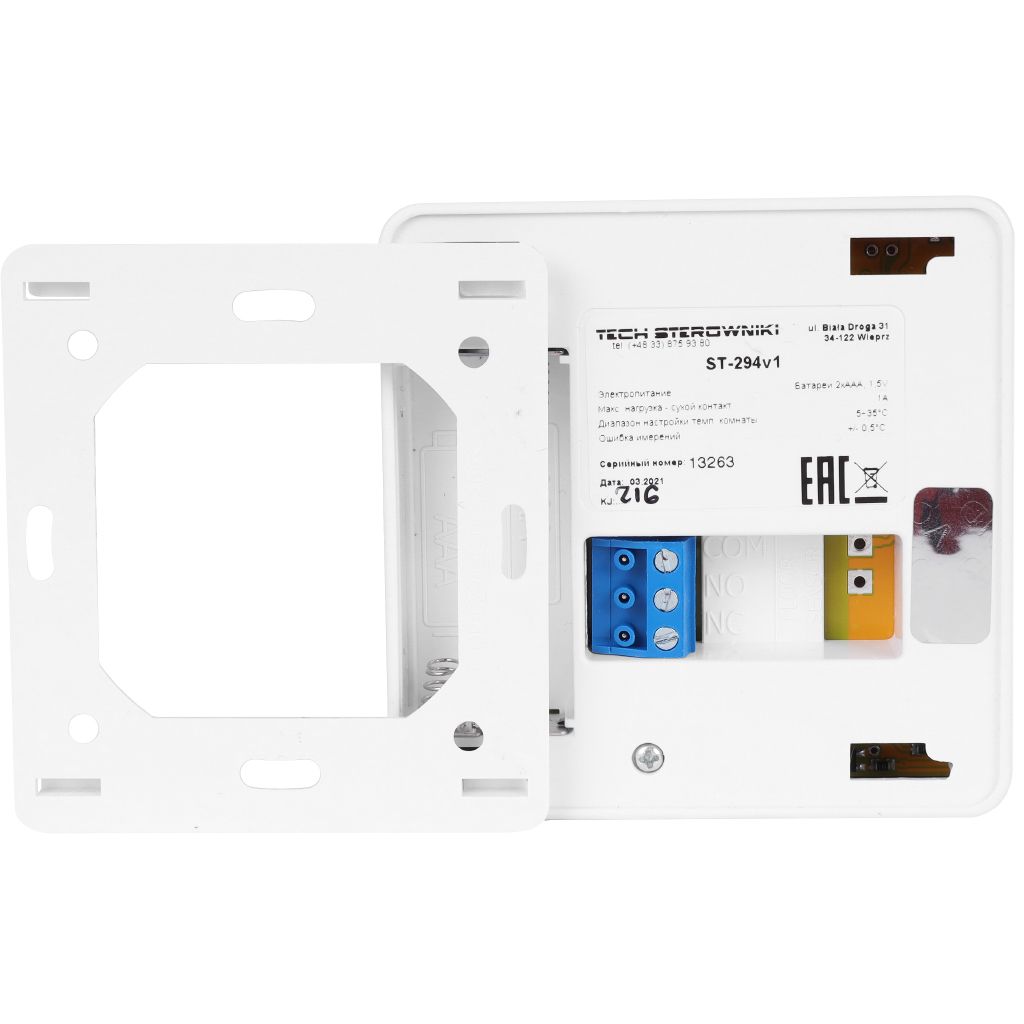 Проводной комнатный двухпозиционный терморегулятор, белый TECH ST-294 v1