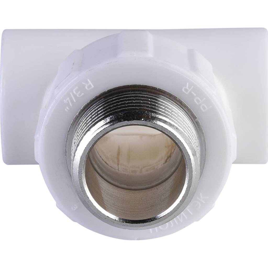 Тройник Политэк 20x3/4 с наружной резьбой для полипропиленовых труб под сварку (цвет белый), 9510002034