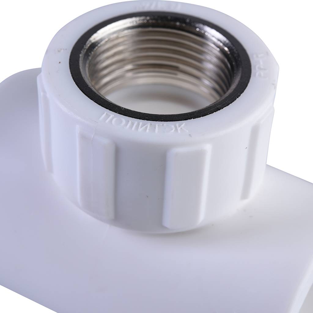 Тройник Политэк 32х3/4 с внутренней резьбой для полипропиленовых труб под сварку (цвет белый)