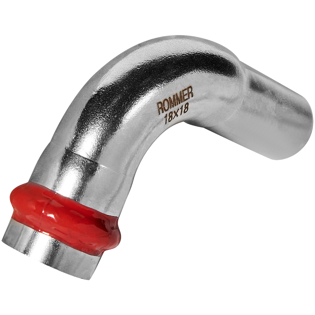 Угольник ROMMER однораструбный 90° ВПр-НПр 18 из нержавеющей стали прессовой
