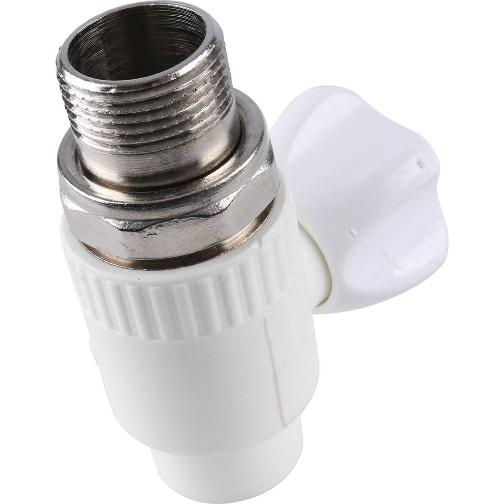 Кран шаровой Kalde разборный прямой с накидной гайкой 20x 3/4 для полипропиленовых труб под сварку (цвет белый), 3242-vlr-200c00