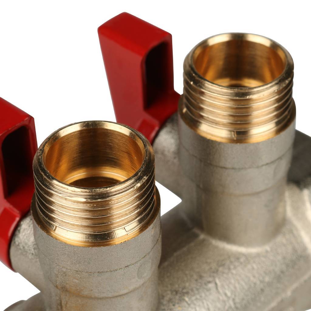 Коллектор с шаровыми кранами STOUT 1, 2 отвода 1/2  (красные ручки)