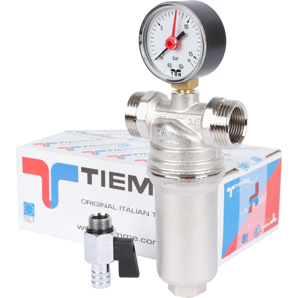 Фильтр с манометром с латунной колбой TIEMME 3/4BP, 3130008(3131N0005)
