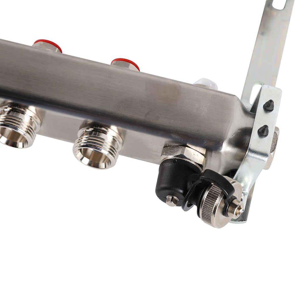 Коллектор из нержавеющей стали без расходомеров ROMMER, с клапаном вып. воздуха и сливом 10 выходов