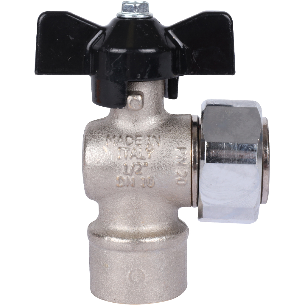 Кран шаровой STOUT 1/2x3/4 с накидной гайкой угловой, ВР/накидная гайка, ручка бабочка, SVB-1010-001520