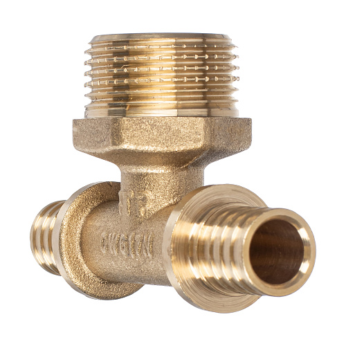 Тройник аксиальный, латунь, наружная резьба,16х3/4, желтый, RTP