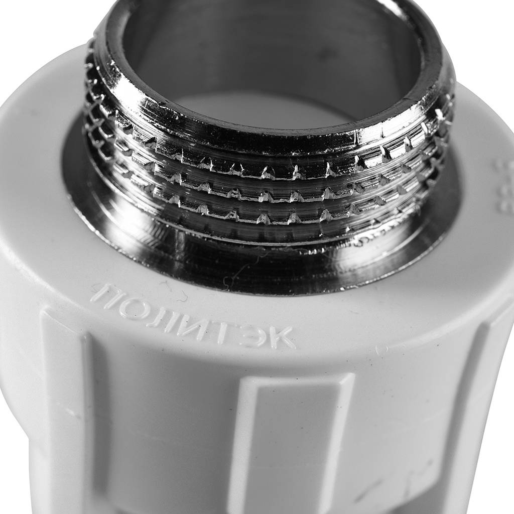 Муфта комбинированная Политэк 32х1 наруж. резьба для полипропиленовых труб под сварку (цвет белый), 9000003201