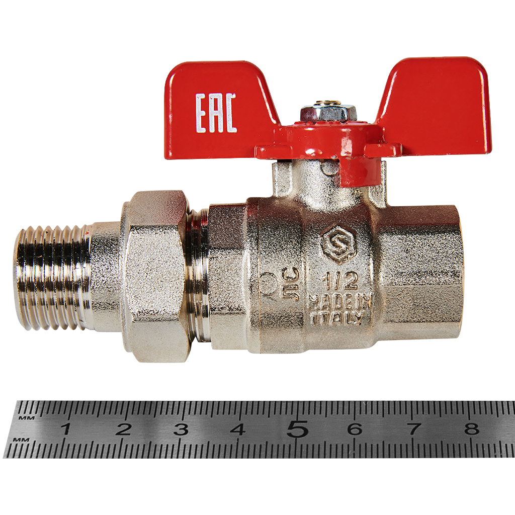 Кран шаровой полнопроходной с американкой STOUT ВР/НР ручка бабочка 1/2 (EPDM)