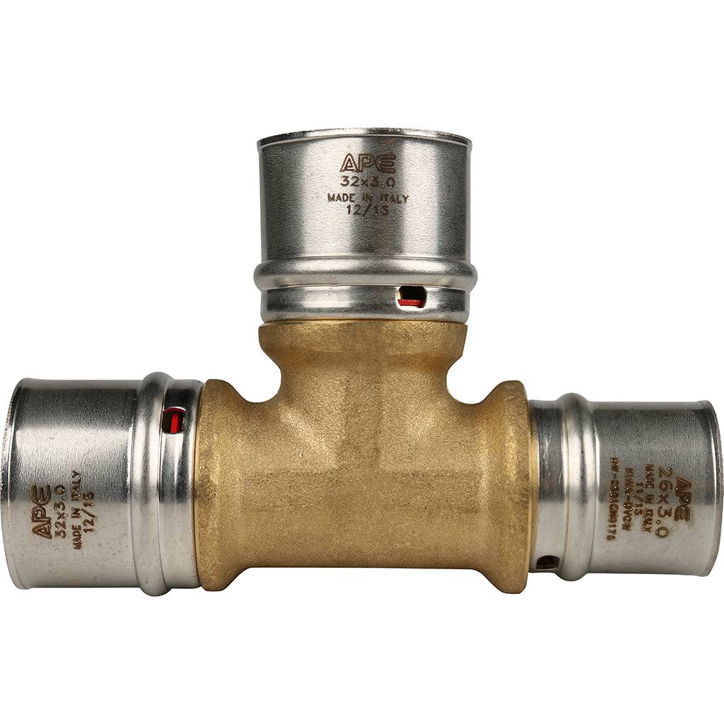 Тройник переходной STOUT 32x32x26 для металлопластиковых труб прессовой, SFP-0005-323226