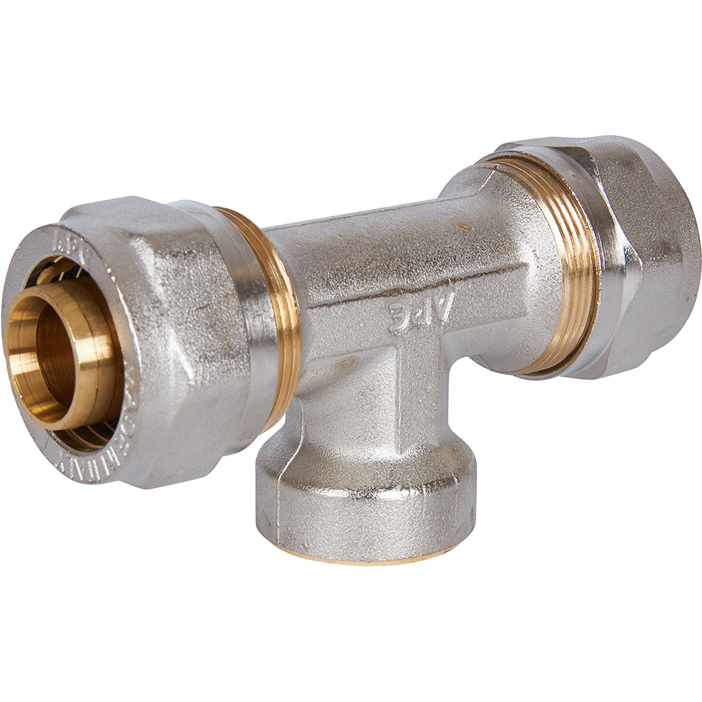 Тройник-переходник STOUT с внутренней резьбой 3/4 х26 для металлопластиковых труб винтовой, SFS-0012-003426