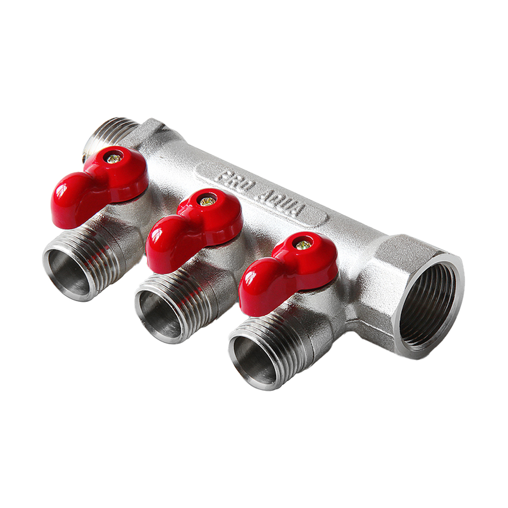 Коллектор латунный с шаровыми кранами Pro Aqua 4 выхода, 3/4 х 1/2