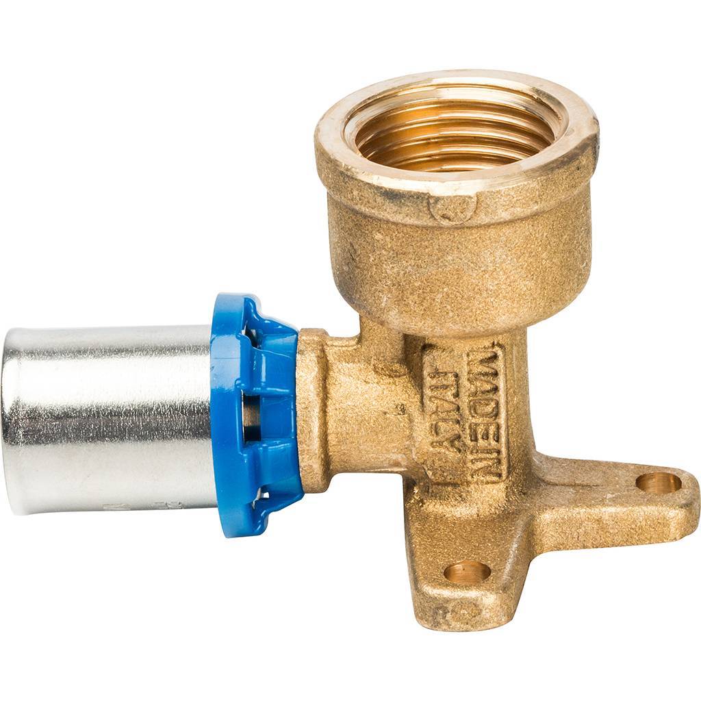 Угольник Prandelli Multyrama 90 (внутр.резьба, крепеж, 16х2х1/2 профиль H,TH,U) для металлопластиковых труб прессовой, 509.10.51.6