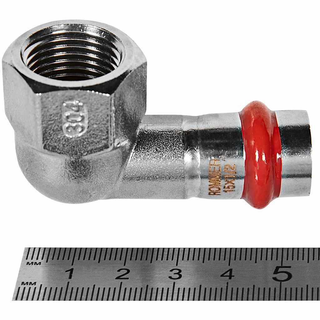 Угольник-Переходник ROMMER ВПр-ВР, 15х1/2, из нержавеющей стали прессовой, RSS-1009-001512