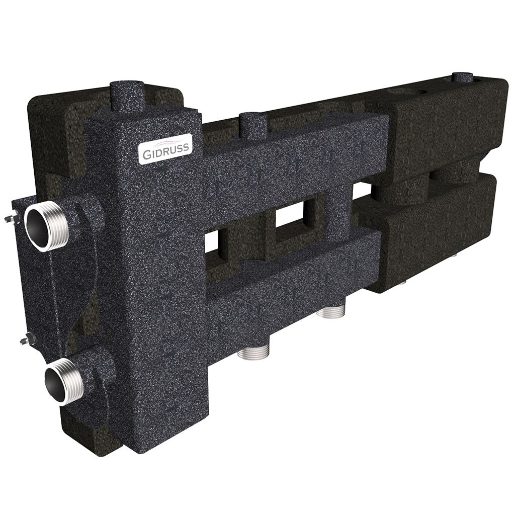 Балансировочный коллектор GIDRUSS BM-60-3D.EPP (до 60 кВт, подкл. котла G 1, 2+1 контура G 1, 4D-кронштейны K.UMS, EPP-термоизоляция)