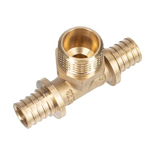 Тройник аксиальный, латунь, наружная резьба,16х1/2, желтый, RTP