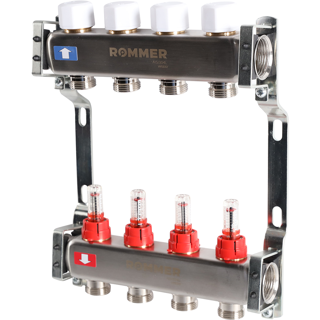 Коллектор из нержавеющей стали с расходомерами ROMMER 4  выхода