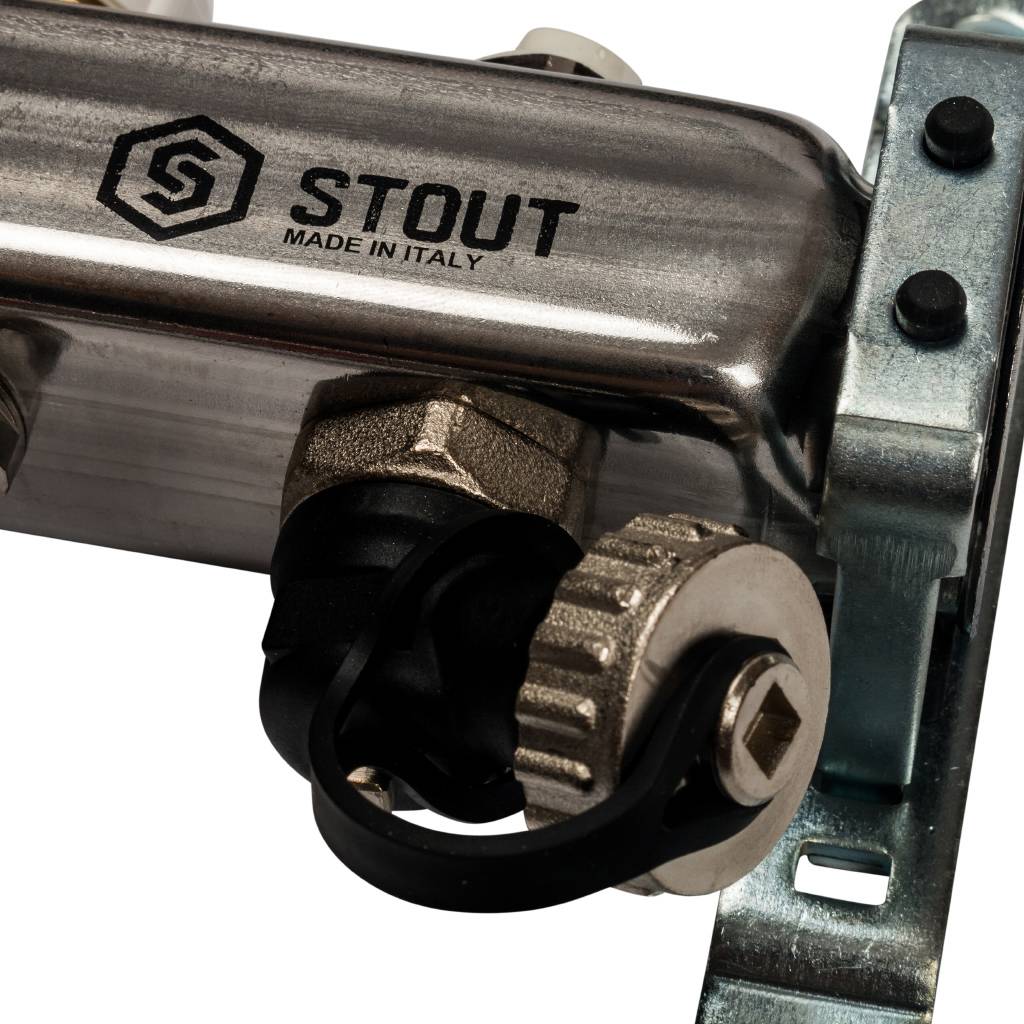 Коллектор из нержавеющей стали с расходомерами, с клапаном вып. воздуха и сливом STOUT 4 выхода, SMS-0927-000004