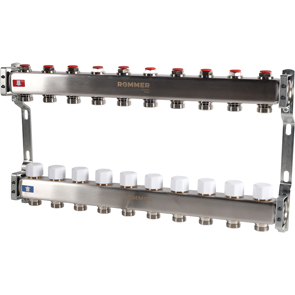Коллектор из нержавеющей стали без расходомеров ROMMER 10 выходов, RMS-3200-000010