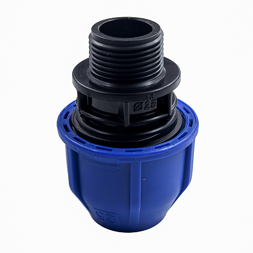 Муфта компрессионная, полипропилен наружная резьба 25х 3/4, для полиэтиленовых труб, РТП