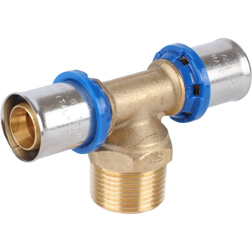 Тройник-переходник APE с наружной резьбой 20х3/4 х20 для металлопластиковых труб прессовой, ARL2004202