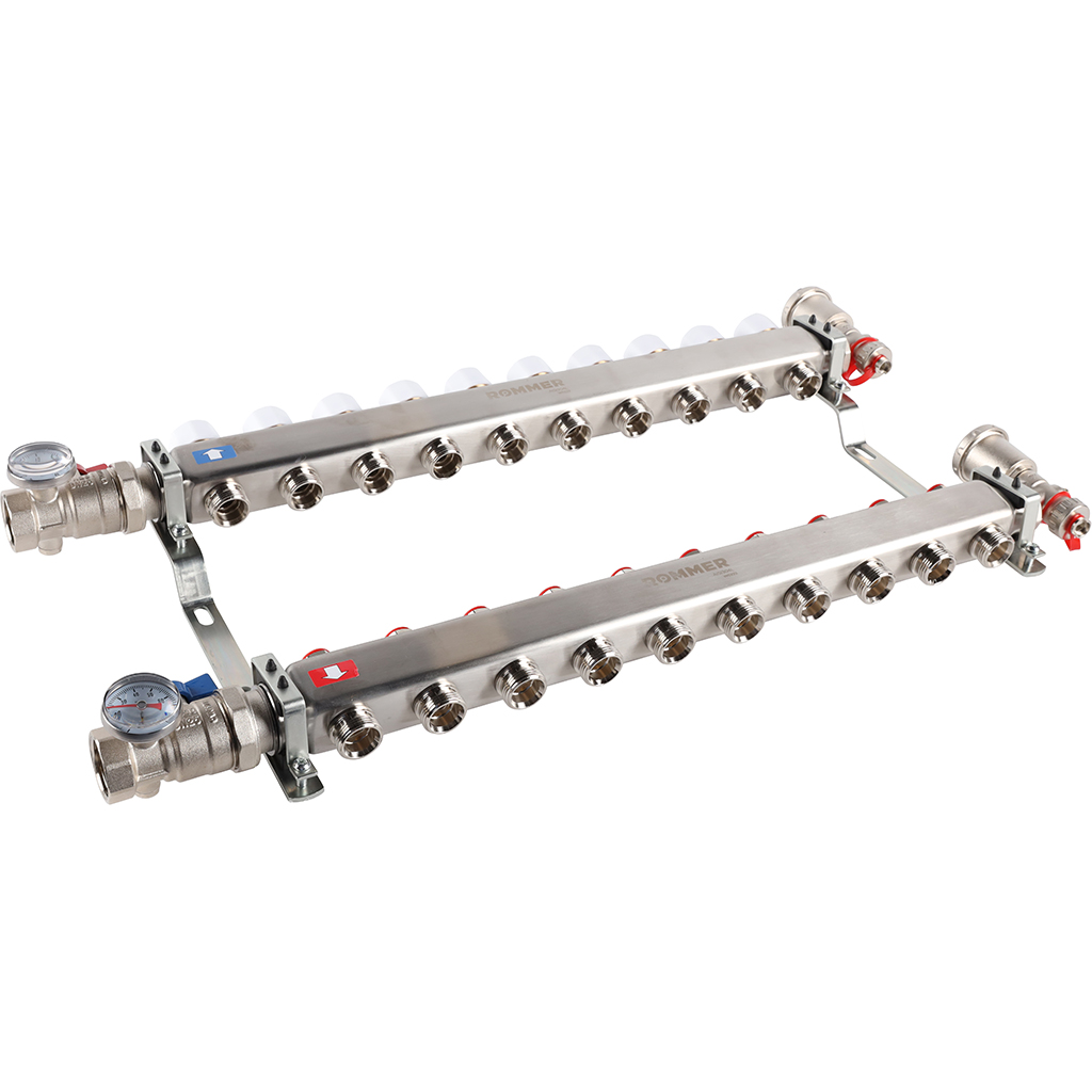 Коллектор из нержавеющей стали в сборе без расходомеров ROMMER 10 выходов, RMS-3210-000010