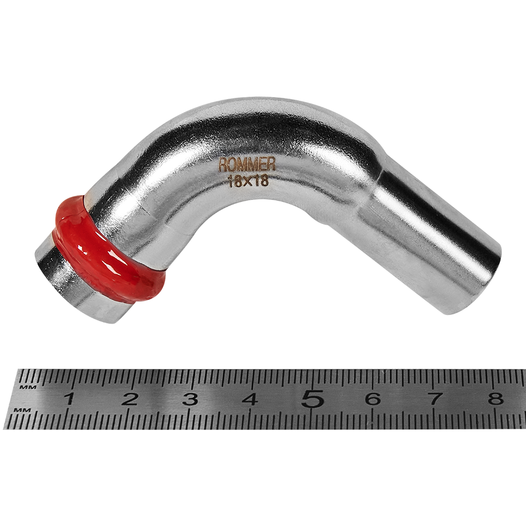 Угольник ROMMER однораструбный 90° ВПр-НПр 18 из нержавеющей стали прессовой