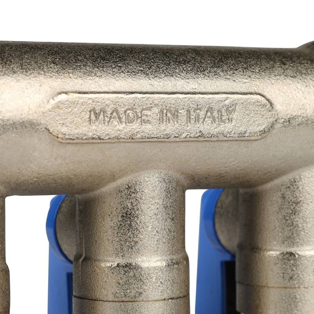 Коллектор с шаровыми кранами STOUT 3/4 , 3 отвода 1/2  (синие ручки)