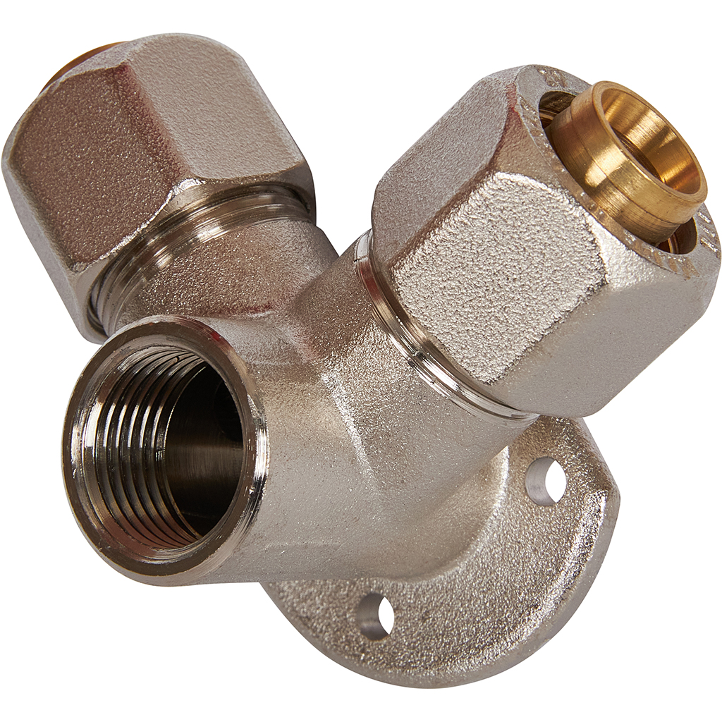 Тройник STOUT настенный с креплением для металлопластиковых труб винтовой, SFS-0014-001220