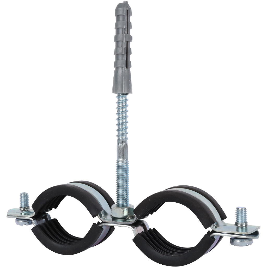 Комплект двойной хомут для труб STOUT хомут+шпилька шуруп +дюбель пластиковый 1 (32-35), SAC-0020-200001