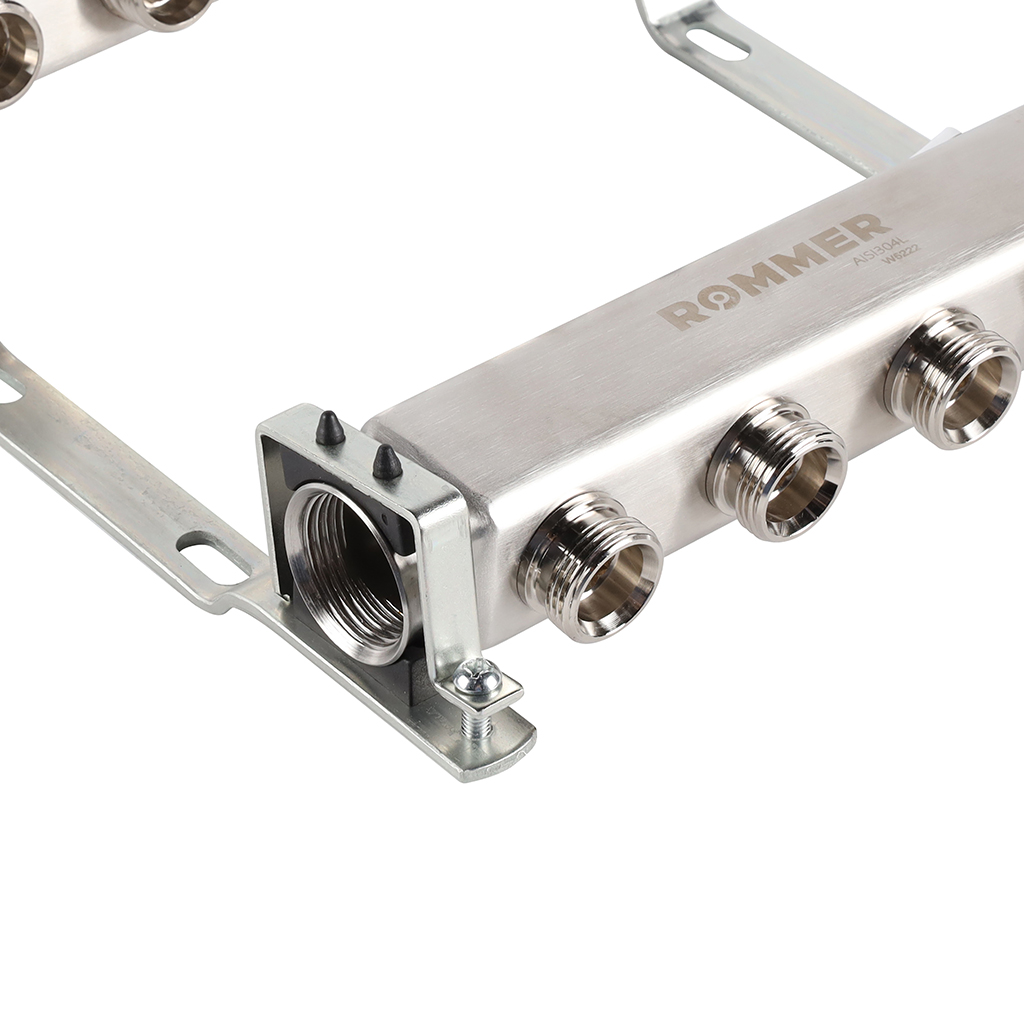 Коллектор из нержавеющей стали ROMMER для радиаторной разводки 4 выхода, RMS-4401-000004