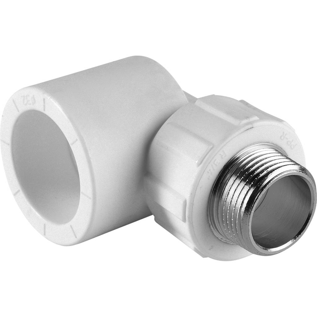 Угольник Политэк 32x3/4 с наружной резьбой для полипропиленовых труб под сварку (цвет белый), 9410003234