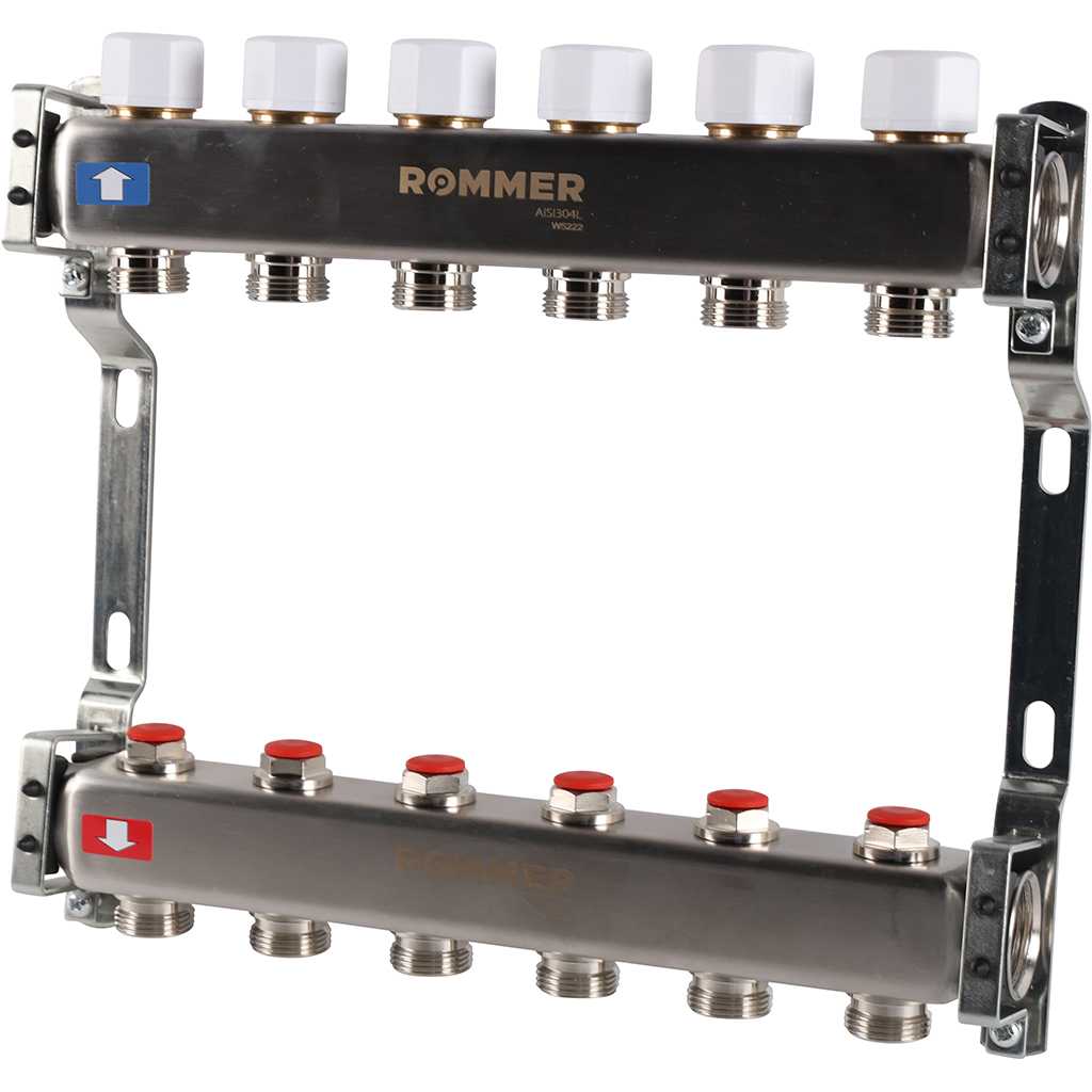 Коллектор из нержавеющей стали без расходомеров ROMMER 6 выходов, RMS-3200-000006