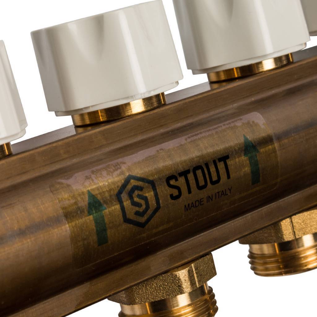 Распределительный коллектор из латуни с расходомерами STOUT 7 выходов