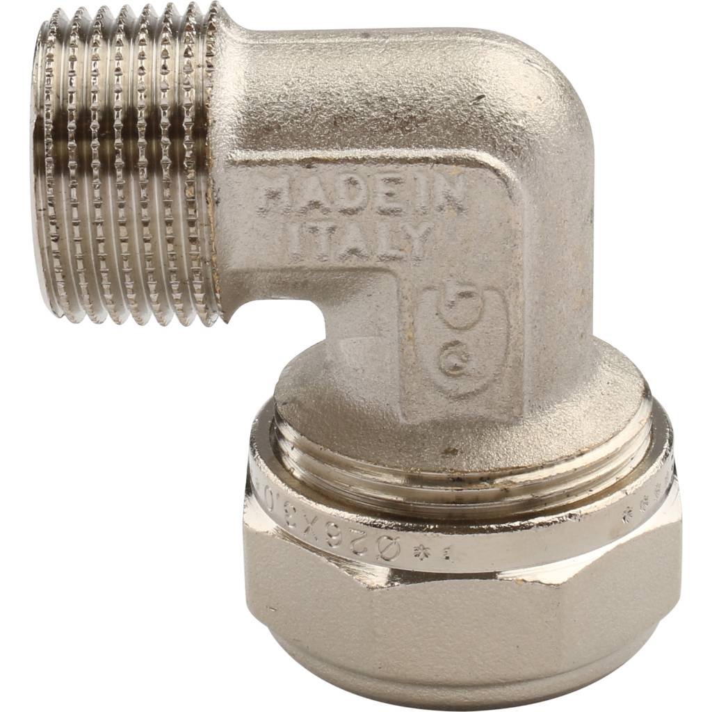 Угольник TIEMME с наружной резьбой (26х3.0х3/4) для металлопластиковых труб винтовой, 1600050