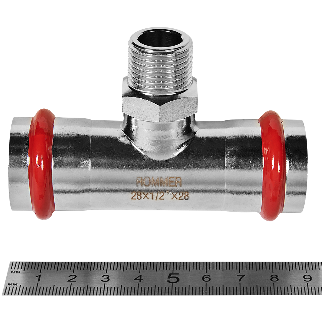 Тройник-переходник-НР ROMMER 28х1/2 из нержавеющей стали прессовой