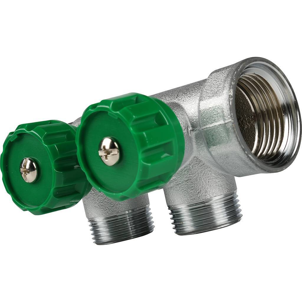 Коллектор распределительный FAR 1 , проходной, хромированный, 2 отвода 3/4  плоское уплотнение