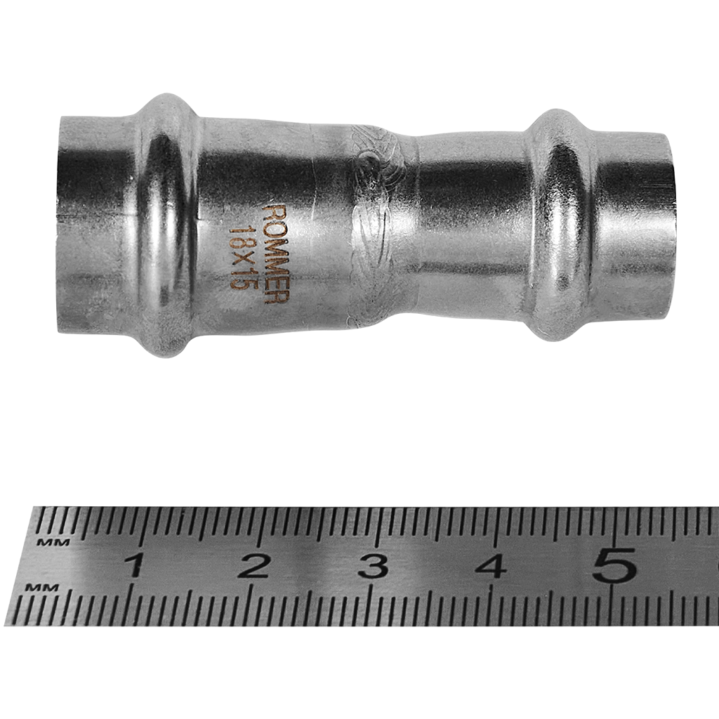 Муфта ROMMER переходная, 18х15, из нержавеющей стали прессовой