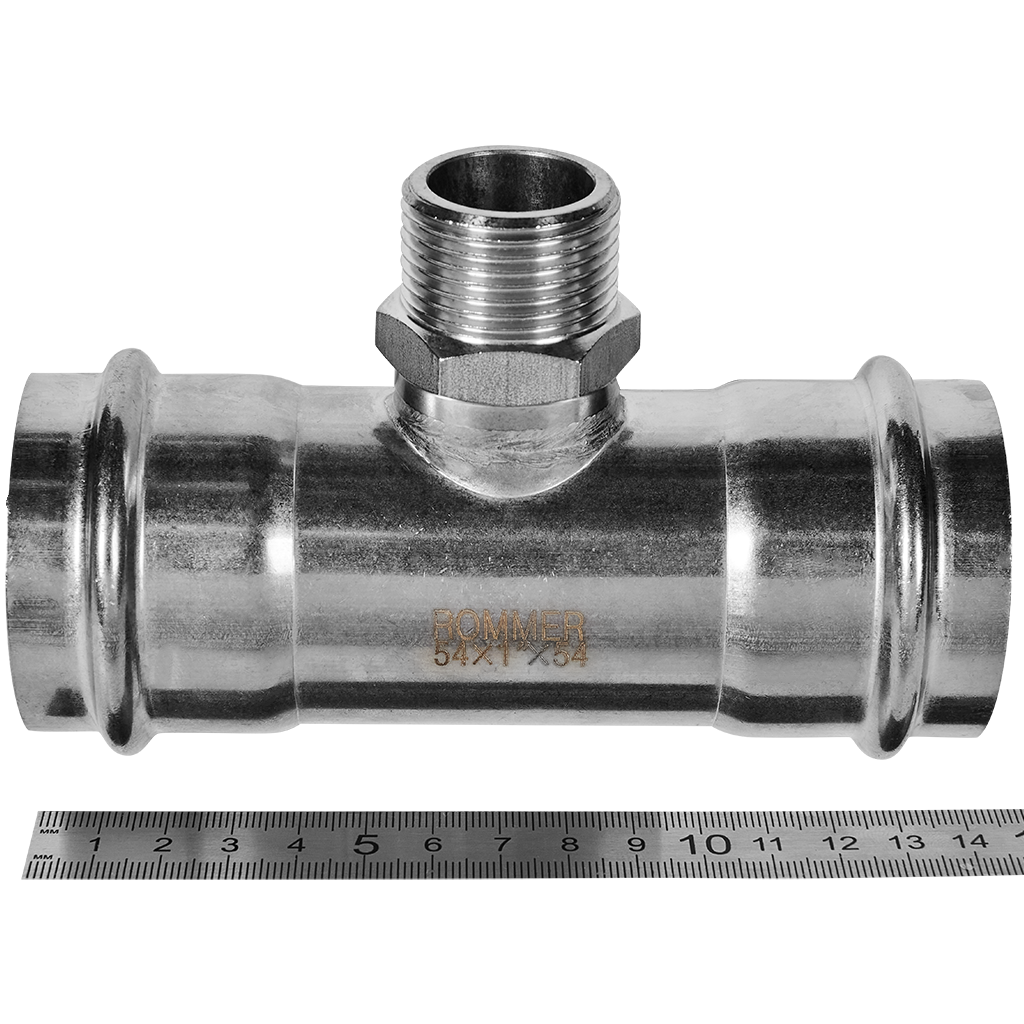 Тройник-переходник-НР ROMMER 54х1 из нержавеющей стали прессовой