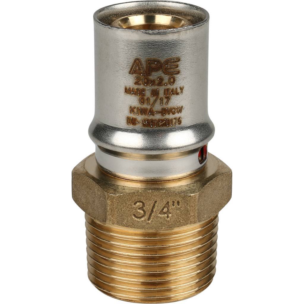 Переходник STOUT с наружной резьбой 3/4 х20 для металлопластиковых труб прессовой, SFP-0001-003420