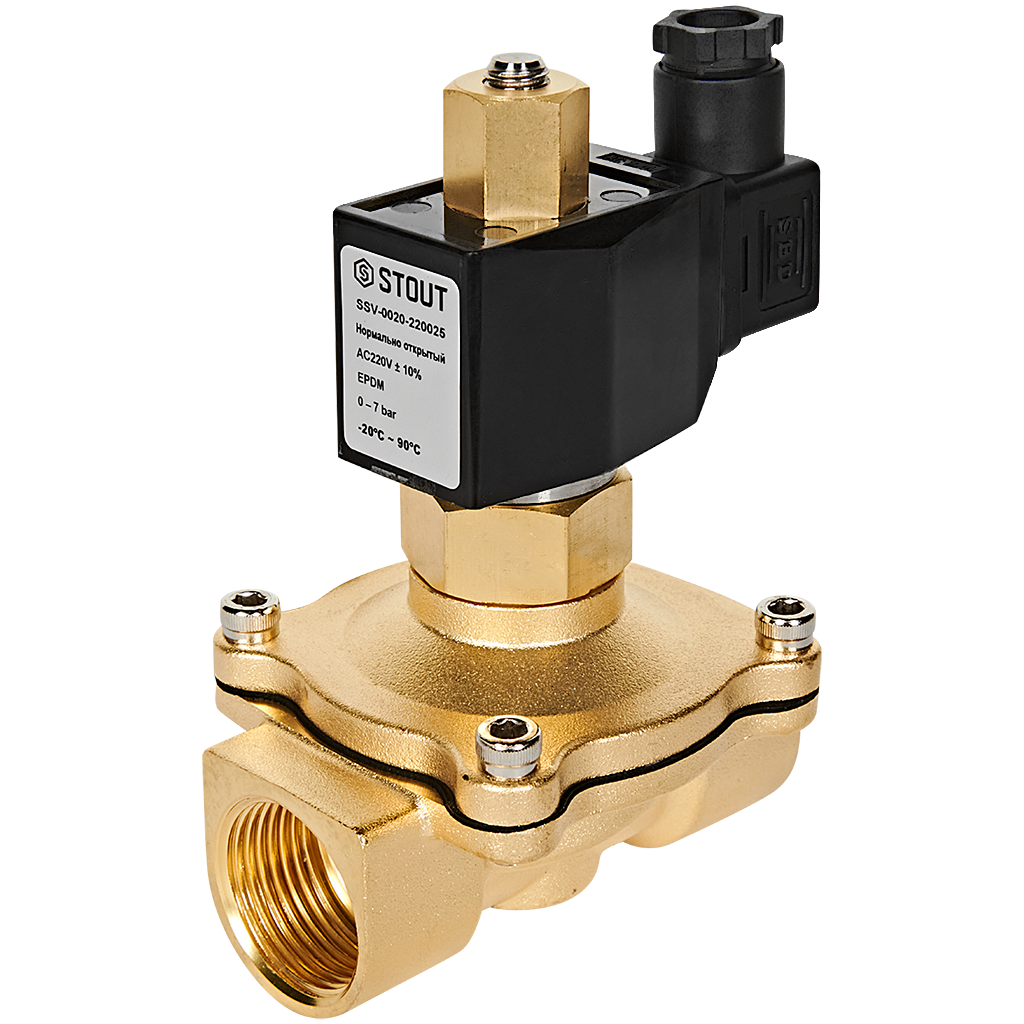 Клапан соленоидный (электромагнитный) STOUT прямого действия НО 220В G1 SSV-0020-220025